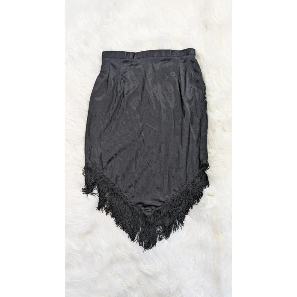 Vintage Frederick's of Hollywood Asymmetric Fringe Hanky Hem Satin Skirt S Goth